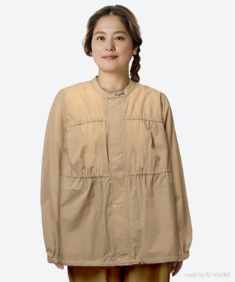 ＜super hakka feuille (Women/大きいサイズ)＞コットンナイロンワッシャー　タイニー・フローラワンポイント刺繍ギャザーブルゾン　４６１４０１６１