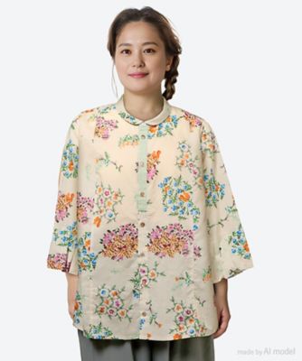 ＜super hakka feuille (Women/大きいサイズ)＞コットンローンルシオール加工ブーケとリスプリントドルマンブラウス　４６１５０６６１