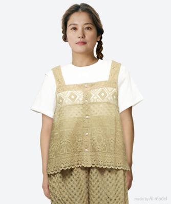 ＜super hakka feuille (Women/大きいサイズ)＞パネルエンブロイダリーレースキャミベスト　４６１５０７６１
