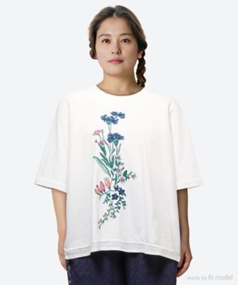 ＜super hakka feuille (Women/大きいサイズ)＞フローリーハグ刺繍Ｔシャツ　４６９５１３６１
