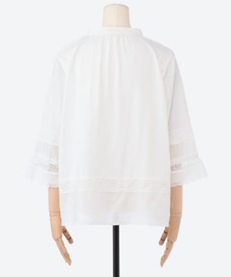 ローン×レーステープパッチワーク×天竺ピンタックブラウス 