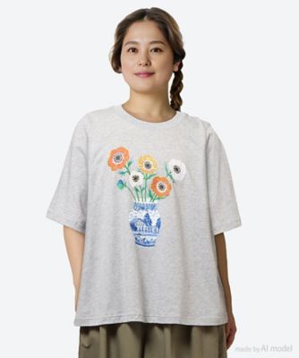 ＜super hakka feuille (Women/大きいサイズ)＞ＳＵＰＥＲ　ＨＡＫＫＡ×マツモトヨーコ　「そこにあるしあわせ」プリントＴシャツ　４６９５０２６２