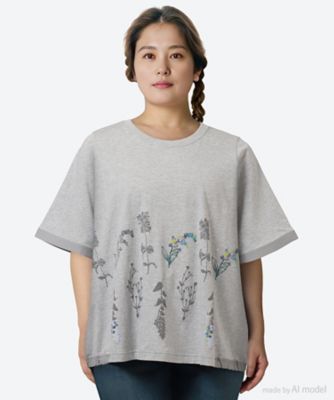 ＜super hakka feuille (Women/大きいサイズ)＞ボタニカルリーフ発泡プリントＴシャツ　４６９５０５６２