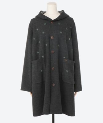 TSUHARU 製品染 フード付き スカラップ 刺繍コート 自由が丘店限定 ポリエステルレーヨンダブルフェイスプチフローラ刺繍フーディコート