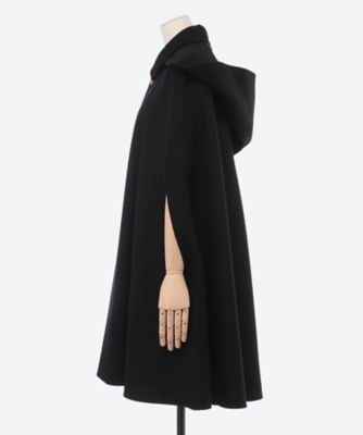 BLAMINK ブラミンク　ダブルフェイスフーデッドコート　ケープ　ポンチョ BLAMINKブラミンク／ウールダブルフェイスフーデットコート黒 2wayケープ