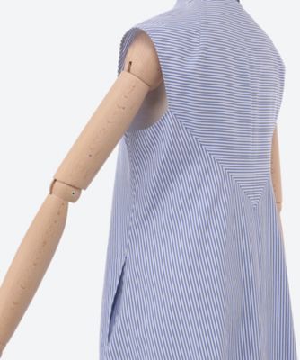 コットンバイアスストライプノースリーブワンピース