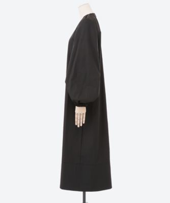 コットンクルーネックギャザースリーブワンピース