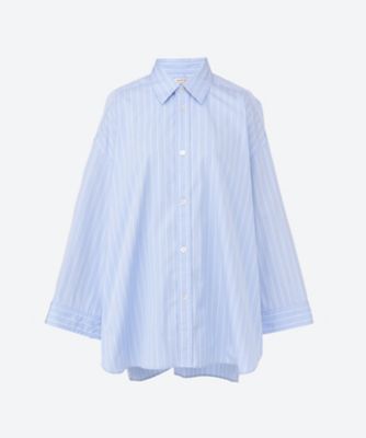 美品 BLAMINK コットンシルク バンドカラー ストライプ シルク