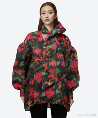 ＜BLAMINK (Women)＞シルクフラワープリントボウブラウス　７９２１―２３０―０２８９