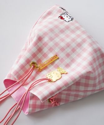 ギンガムチェック巾着　ＨＥＬＬＯ　ＫＩＴＴＹ　ＰＩＮＫ