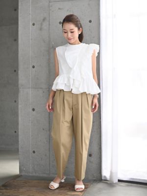 新品TREFLE+1トレフルプラスワン ホワイト スリムフィットパンツ 美脚 S 日本製スリットパンツ(WHITE) | Bottoms,スリットパンツ