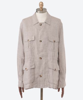 【新品】春夏物 イタリア製生地使用 メンズ サファリジャケット L アイボリー 新品】春夏物 イタリア製生地使用 メンズ サファリジャケット L