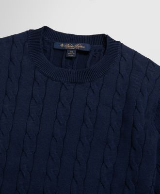 スーピマコットン　ケーブル　クルーネックセーター　Ｎａｖｙ