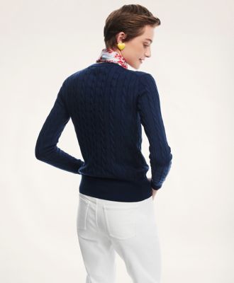 スーピマコットン　ケーブル　クルーネックセーター　Ｎａｖｙ