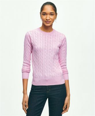 スーピマコットン　ケーブル　クルーネックセーター　ＬｉｇｈｔＰｉｎｋ