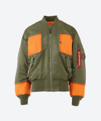  ワタナベ マン ブルゾン ALPHA W-NAME MA-1 FLIGHT JACKET COUSTMIZED WK―J904―100 1カーキ*オレンジ