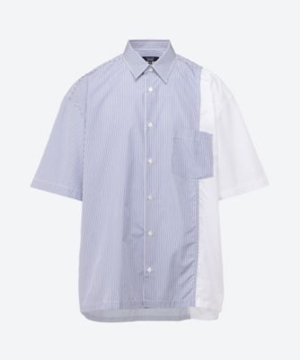 Cotton poplin stripe x cotton broadcloth switching shirt HO-B018-051