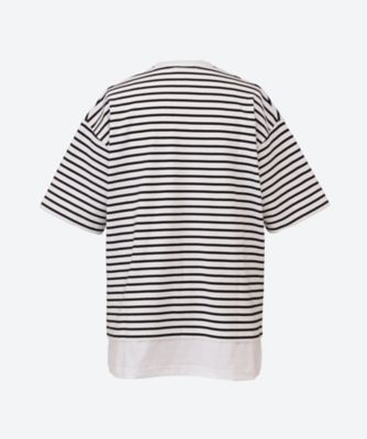綿圧縮天竺ボーダー×綿天竺無地　半袖Ｔシャツ　ＨＯ―Ｔ０１６―０５１