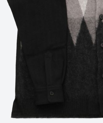 ウールヘリンボーンツイード縮絨×ウールニット編地 シャツ HPー