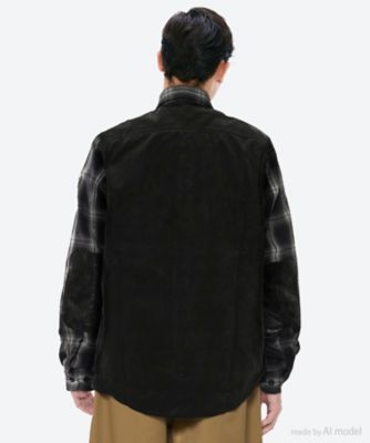 綿フランネルチェック×綿コーデュロイ×レザー シャツ WPーB021ー
