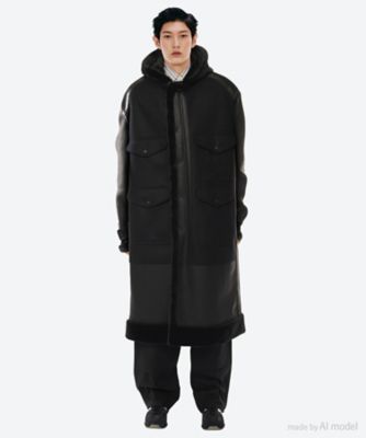 送料無料】コート エステルフェイクファー×ウールサージフランネル