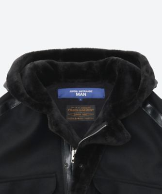 JUNYA WATANABE ネイビー 変形コート ウール　フェイクファー JUNYA WATANABE ネイビー 変形コート ウール フェイクファー