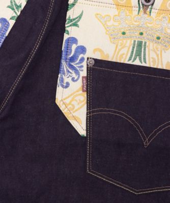 綿リネンデニム×ビスコース綿ジャガード Levis Wネームパンツ