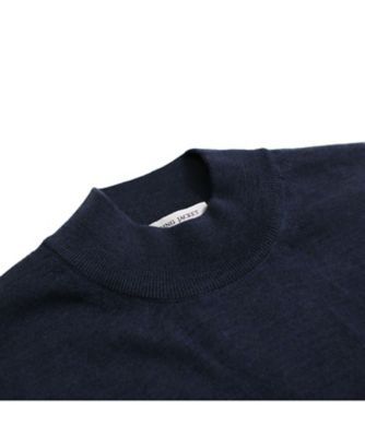 【新品タグ付き】ロゴプリントモックネックSS 14．5ミクロンウール モックネックセーター ネイビー S