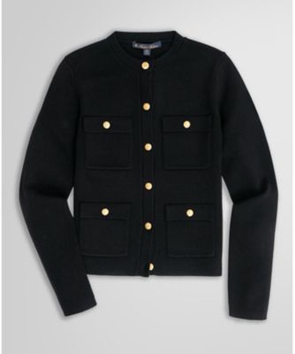 Brooks Brothers/ブルックス ブラザーズ ミラノリブ ゴールドボタン ノーカラーニットジャケット BLACK
