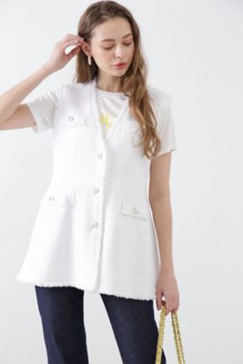 【美品】LOUNIE パールボタンツイードジレ Fit more ベスト ジレ パールボタンレースツイードジレ