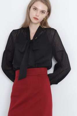 ＜PINKY&DIANNE＞◆チドリオパールボウタイブラウス（０３１３２１０１１２）