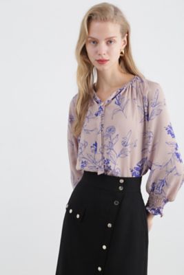 美品✨45R ボタニカル プリント ギャザー　ワンピース ストライプ　花柄 美品✨45R ボタニカル プリント ギャザー ワンピース ストライプ