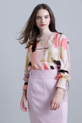 ◇カラーブロックプリントブラウス（0314110217