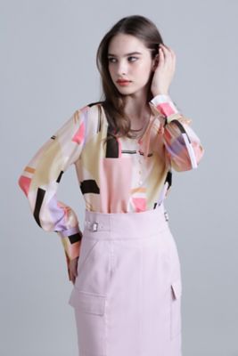 ◇カラーブロックプリントブラウス（0314110217