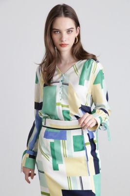 ピンキー＆ダイアン◆カラーブロックプリントブラウス＆スカートセット ミント 38 ◇カラーブロックプリントブラウス（0314110217