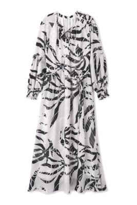 極美品】ピンキー&ダイアン ボタニカルラインプリントワンピース ボウタイ