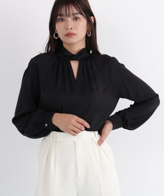 ◇ギャザーネックドットジャカードブラウス