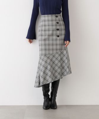 ◇グレンチェックアシンメトリーラッフルスカート