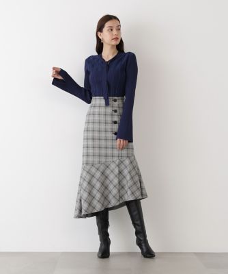 ◇グレンチェックアシンメトリーラッフルスカート