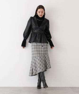 ◇グレンチェックアシンメトリーラッフルスカート