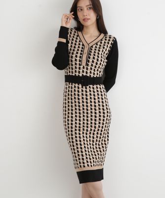 ＜PINKY&DIANNE＞◆ジオメトリックジャカードニットワンピース（０３１５２４７１１３）