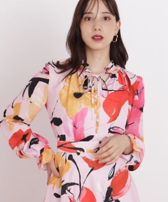 ＜PINKY&DIANNE＞◆フラワープリントギャザーブラウス（０３１６１１０１２０）