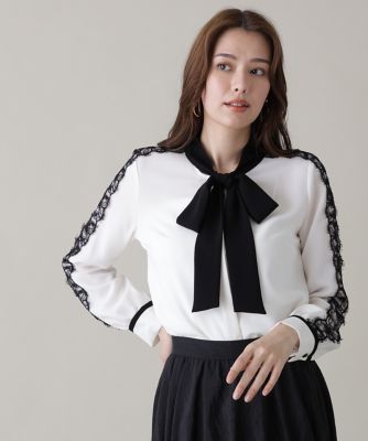 レースコンビバイカラーリボンブラウス（0316110325