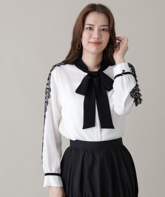 レースコンビバイカラーリボンブラウス（0316110325