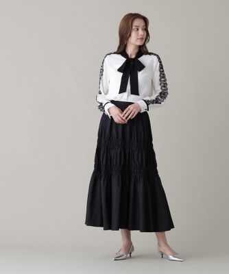 レースコンビバイカラーリボンブラウス（0316110325