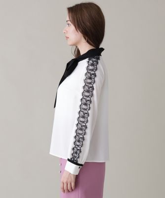 レースコンビバイカラーリボンブラウス（0316110325