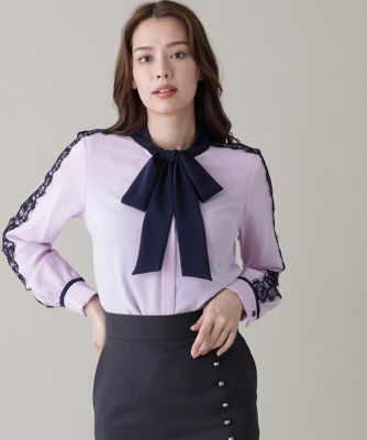 レースコンビバイカラーリボンブラウス（0316110325