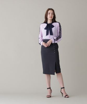 レースコンビバイカラーリボンブラウス（0316110325