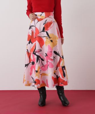 ＜PINKY&DIANNE＞◆フラワープリントタフタフレアスカート（０３１６１２０１２０）