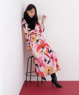 ◇フラワープリントタフタフレアスカート（0316120120